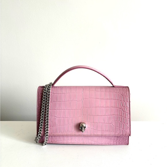 McQueen Medium Skull Croc-Embossed Leather Top Handle Bag - Picture 2 of 10